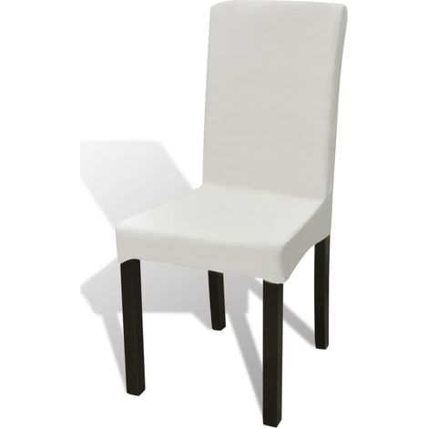 6 pcs Cream Straight Stretchable Chair Cover