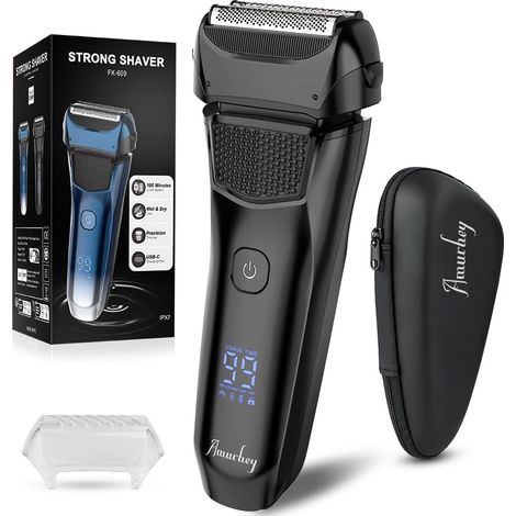Men's Electric Shaver Wet/Dry - 3 Flexible Blades/Travel Case, Black IPX7 Electric Beard Razor with Precision Trimmer, 120 Minute Battery Life Rechargeable Shaver (1/5)
