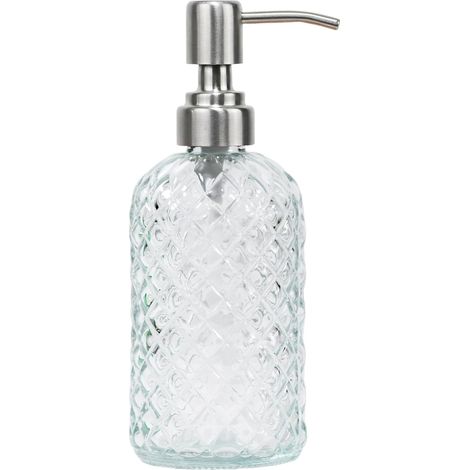 140ml Diamond Pattern Glass Soap Dispenser, Kitchen and Bathroom Refillable Soap Dispenser with Rust Resistant Stainless Steel Pump for Hand Soap, Lotion Glass Liquid Dispenser (Clear)
