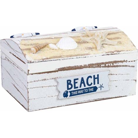 Caja de madera con conchas blanco 16x11x8h cm