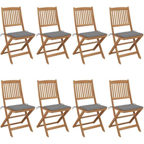 Lot de 8 Chaises de jardin pliables - Chaises d'extérieur pour terrasse/jardin avec coussins Bois d'acacia BV121779 - BonneVie (1/5)