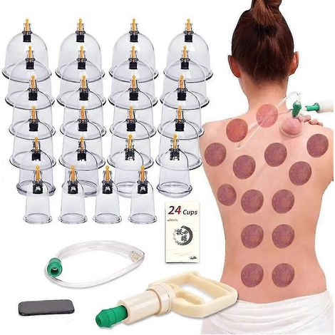 Kit de thérapie par ventouses, 24 ventouses avec pompe et fonction d'aspiration pour massage corporel contre la cellulite et les douleurs dorsales (1/5)