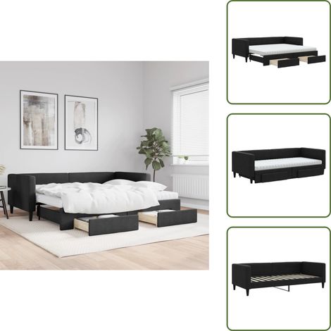 Schubladenbett - vidaXL Tagesbett Ausziehbar mit Schubladen Schwarz 90x200 cm Stoff - Wohnzimmersofa (1/5)