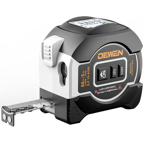 Misuratore di distanza laser a infrarossi 2 in 1 ad alta precisione con display LCD digitale, misuratore di distanza laser a nastro da 5 m + telemetro laser da 60 m, grigio