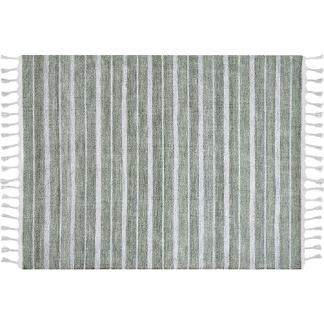 Alfombra verde oscuro blanco 140 x 200 cm plástico reciclado patrón a rayas Bademli
