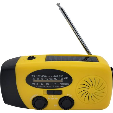 Radio d'urgence, batterie portable multifonctionnelle à énergie solaire avec manivelle, lampe torche, équipement SOS pour les situations d'urgence. (1/2)