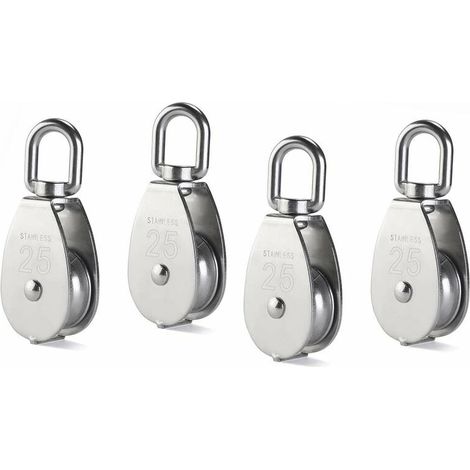 4 Pièces M25 Seul Poulie Bloc, 304 Aciers Inoxydables Poulie Rouleau, Grue Pivot Crochet Lisse Fil Corde Câble Chargement 331Lbs/150Kg (1/3)