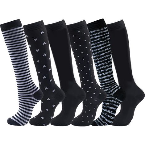 Lot de 6 paires de chaussettes de compression en cuivre pour hommes et femmes, favorisant la circulation sanguine, idéales pour la course à pied, le sport et les voyages.