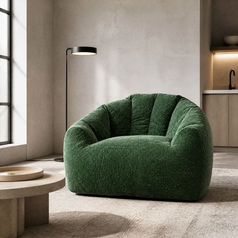 Sillón puf redondo envolvente de franela, 99 x 86,3 x 64,7 cm, verde OKMYHOME (1/5)