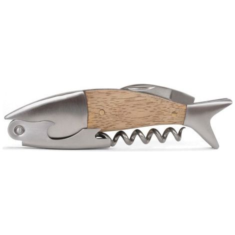 Accessorio cucina Kikkerland Fish Corkscrew legno rovere acciaio (1/4)