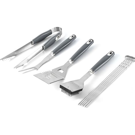 Set d'Accessoires Barbecue 10 Pièces Inoxydable - Ustensiles de Cuisson Extérieur avec Pince, Spatule, Fourchette (1/5)