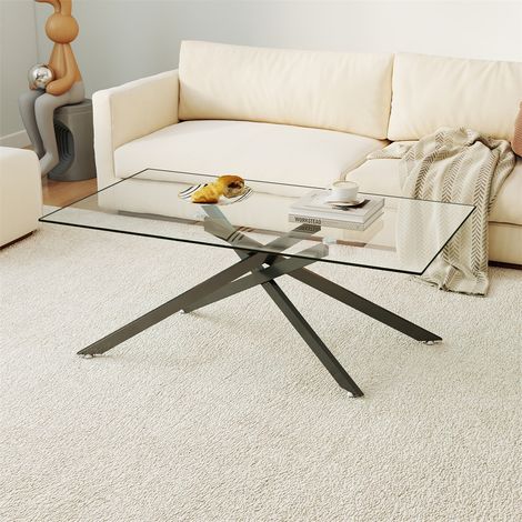 Table Basse en Verre Trempé - 120x60x46 cm - Rectangulaire avec Pieds en Métal Modernes pour Salon - Noir (1/5)