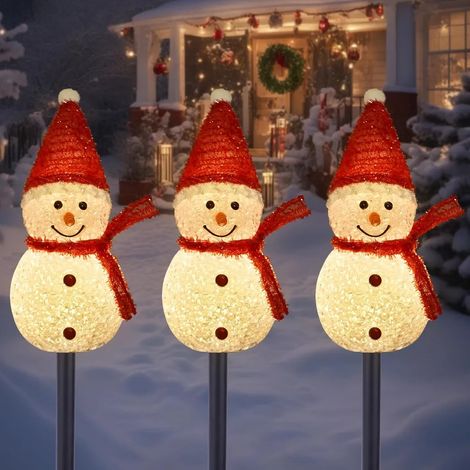 Décorations de Noël solaires pour jardin, lot de 3 lampes LED bonhomme de neige, luminaires d'extérieur étanches pour allée et paysage hivernal, ornements solaires de fête (3 pièces – bonhomme de neig (1/5)