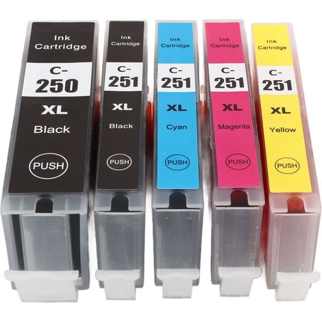 Cartouche d'encre multi-couleurs 250‑251, recharge jet d'encre compatible PIXMA, 5 teintes (BK BK C M Y), accessoires d'imprimante (1/5)