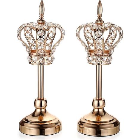 2pcs Chandelier en métal bougeoir Couronne Support de Bougie décoration pour Maison,Mariage (doré) (1/5)