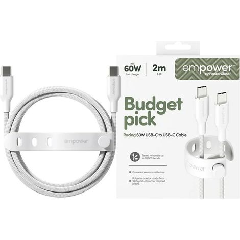 Empower by PanzerGlass Racing 60W USB-C zu USB-C Kabel 2m Silber-Weiß