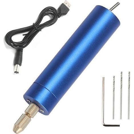 HONORNIC - Mini perceuse électrique USB DC 5V perceuse à main électrique Kit de forets portatifs (bleu) (1/4)