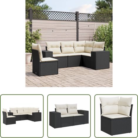vidaXL Canapé en résine - Salon de jardin 5 pcs avec coussins noir résine tressée (1/5)