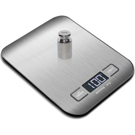 Bilancia da cucina elettronica di precisione da 10 kg/1 g, bilancia per alimenti in acciaio inossidabile con display LCD e funzione tara, 6 unità, per pesare alimenti per cucinare, cuocere al forno e (1/5)