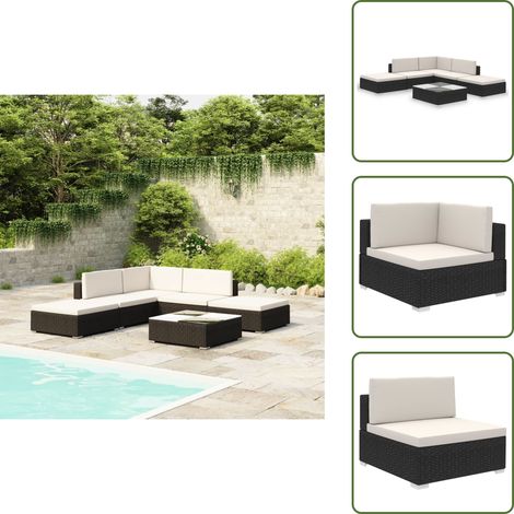 Cuscini per divano - vidaXL Set Divani da Giardino 6 pz con Cuscini in Polyrattan Nero - Divano modulare