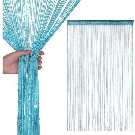 Pailletten-Fransen-Vorhang mit Schnur, Fliegengitter, Raumteiler, Quastenvorhang für Türen, Fenster, Eventdekoration (90 cm x 200 cm) (1/4)