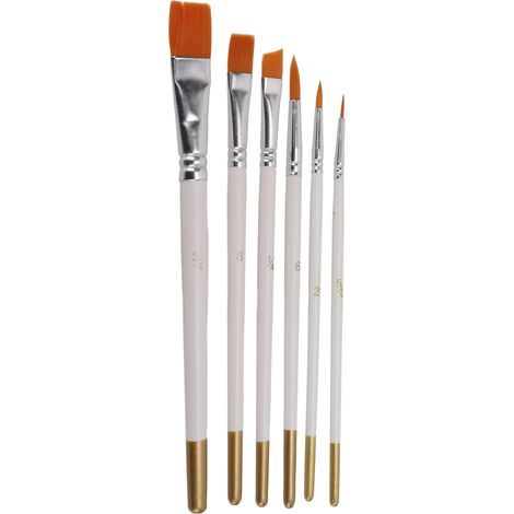 6 Pcs Paint Brush Multipurpose Mini Nylon White Rod Oil Painting Round Tips Flat Tips Watercolor Brush Set (1/5)