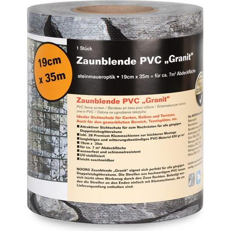 Zaunblende PVC Mauer Granit 0,19x35m mit 25 Klemmschienen (1/4)