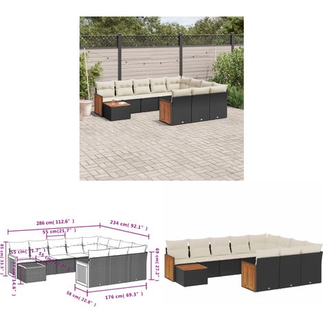 11-tlg. Garten-Sofagarnitur mit Kissen Schwarz Poly Rattan - Gartenmöbel - Esszimmergarnituren - Outdoor Möbel - Lounge Set - Rattan Gartenmöbel - Home & Living