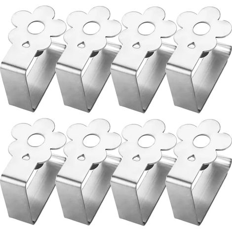 Pince à nappe motif floral, lot de 8, acier inoxydable argenté, clip de fixation pour plateau de 2,5 à 3,5 cm d'épaisseur, usage intérieur et extérieur, maintien de nappe décoratif (1/5)
