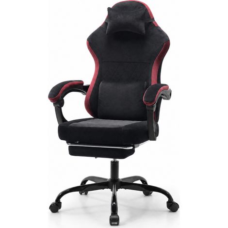 Silla gaming 65x58,5x120-130 cm de tela negra y roja reclinable para oficina – MEUBLIV (1/5)