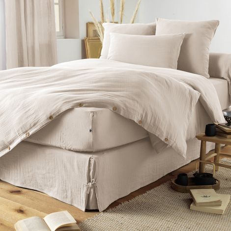Pack housse de couette "Gaïa" toutes dimensions "Gaze de Coton" - Gaïa Pampa - Pack 3 Pièces pour lit 90 x 190 cm (1 Housse de couette 140 x 200 + 1 Taie 60 x 60 + 1 Drap housse 90 x 190) - Gaia Pamp (1/2)