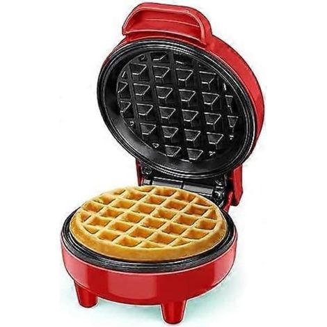 Mini gaufrier, appareil à gaufres, voyant lumineux, revêtement antiadhésif, poignée isolante, format compact rouge (1/4)