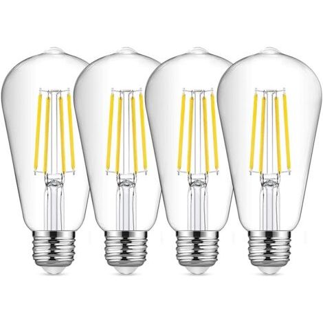 Ampoule à filament LED E27 ST64, ampoule vintage blanc froid 8 W 6500 K, ampoule Edison vintage, lampe antique rétro, équivalente à une ampoule à incandescence de 80 W, paquet de 4 (1/4)