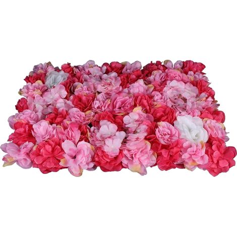 Paneles de pared con flores artificiales, 6 piezas, diseño resistente a los rayos UV, color rojo. (1/2)