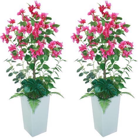 Künstlicher Bougainvillea-Blütenbaum 2 Set, 120cm Kunstpflanze Groß mit Naturholzstamm, UV-beständige Kunstblume im Übertopf für Innen- und Außenbereiche, Ideal für Wohnzimmer, Büro, Eingangsbereich (1/5)