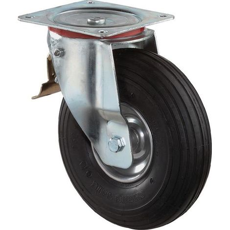 BS Rollen Lenkrolle mit Anschraubplatte und Totalfeststeller Gummi Luftrad Rollenlager 200 mm 75 kg - L420.C90.200 (1/3)