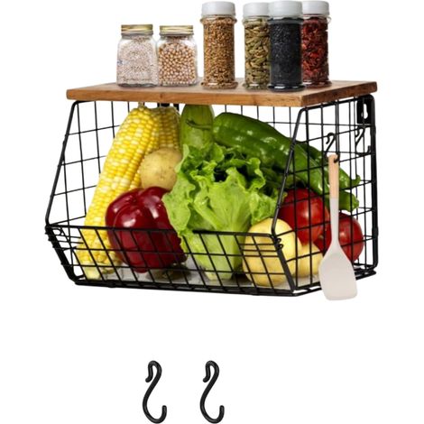 Cestello Cucina Frutta Verdura Parete 30x20x21,5 cm Nero (1/5)