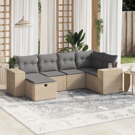 Juego de sofás jardín con cojines beige mezcla 6 pzas ratán PE vidaXL (1/4)