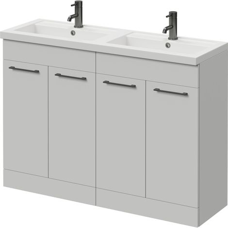 Napoli 390 Gloss Grey Pearl 1200mm 4 Door Vanity Unit with Double Lucia Basins - 1200mm - Gunmetal Grey 160mm Handle