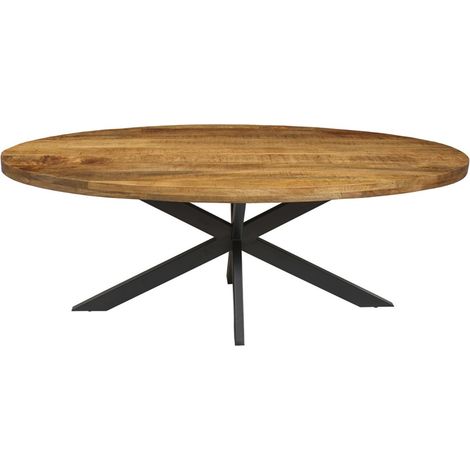 Meublorama – Table à manger ovale en bois massif mangolia – 8 places – H76 x L200 x P100 cm – Finitions noir mat – Élégance moderne