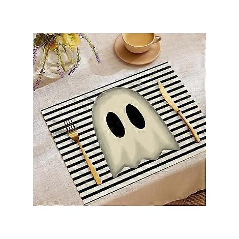 Halloween-Tischsets aus Leinen, Serie „Süßes oder Saures“, Kombinations-Tischsets, Restaurant-Festtagsdekoration, Geschirr-Isolierunterlagen (YMCD-50)