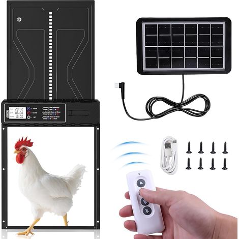 Solar Automatic Chicken Coop Door, minuterie, trois modes mixtes, écran LCD étanche, anti-pouce, deux options de charge (1/5)