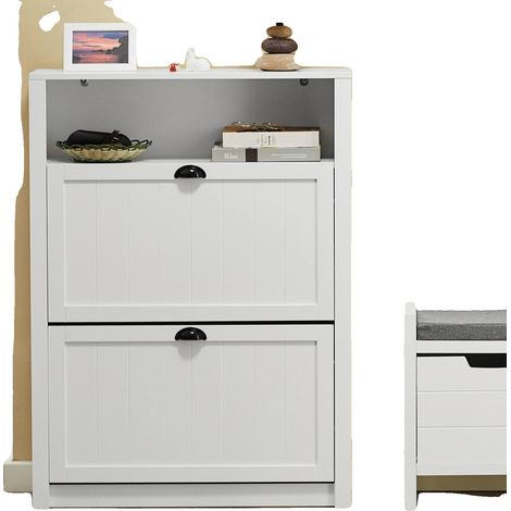 Meuble à chaussures, design MDF élégant, rangement compact pour chaussures, BLANC (1/2)