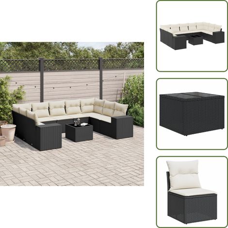 The Living Store Salon de jardin 10 pcs avec coussins noir résine tressée - Salon De Jardin - Meuble De Jardin - Set Salon - Résine Tressée - Mobilier Extérieur (1/5)
