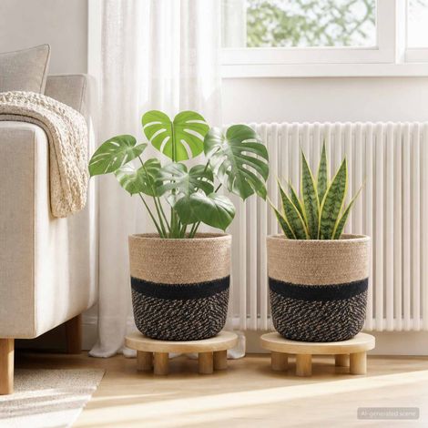 vidaXL Plant Pot Set 2 pcs Natural and Black 脴 21 x 21 cm (1/5)