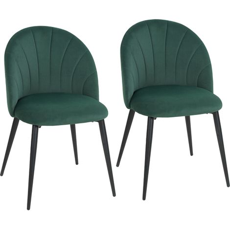 Lot 2 Chaises Encarna Art Déco Velours Vert Pieds Acier Design Confortable (1/5)