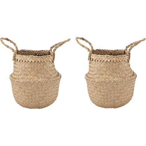2 paniers en jonc de mer tressé à la main, pliables, naturels, pot de rangement pour plantes, décoration et pique-nique (1/5)