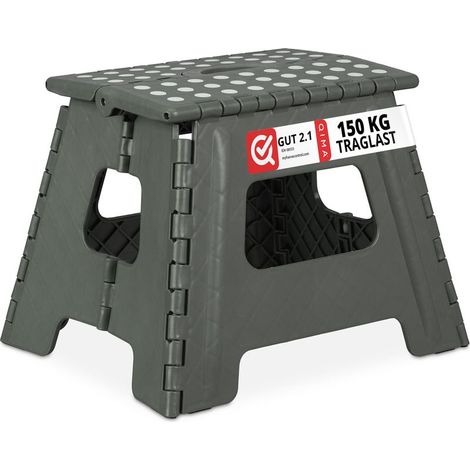2x Tabourets pliants, taille L, portable, escabeau de salle de bain, 120 kg, plastique, 32,5 cm de haut, gris clair (1/5)