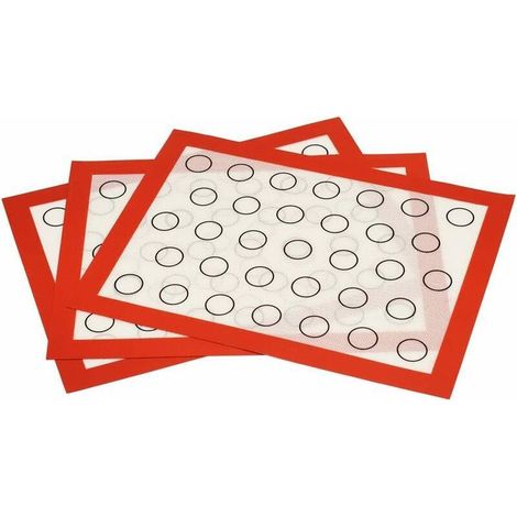 Silikon-Backmatten-Set, 3-teilig, wiederverwendbar, antihaftbeschichtet, für Gebäck, Teigkneten, Ofenmatten für Macarons, Kekse und Gebäck, 42 x 29,5 cm, Rot (1/5)