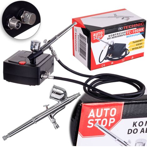 AIRBRUSH KOMPRESSOR SET AIRBRUSH 0,3MM SCHLAUCH AUTO STOP LEISE (1/5)